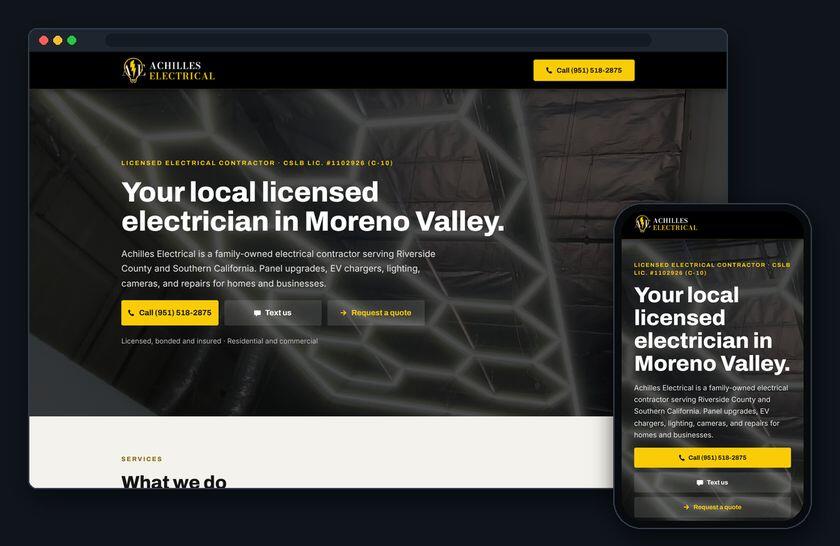 Achilles Electrical website on a laptop and a phone
